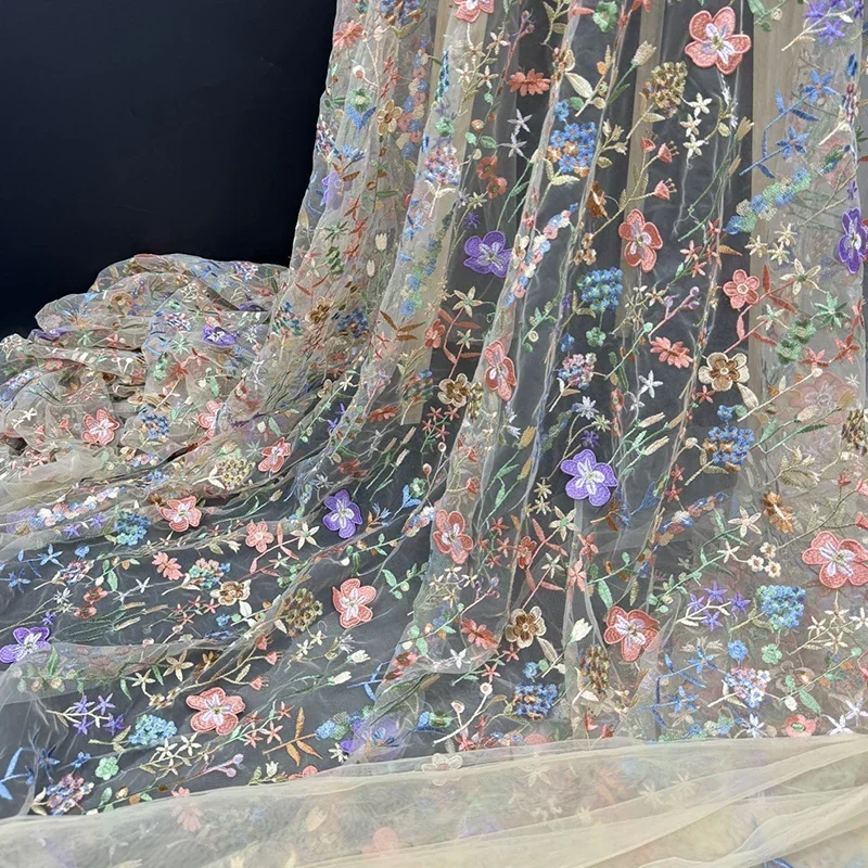 3D Floral Embroidered Tulle Fa - Textile And Sewing Materials reseña y precio