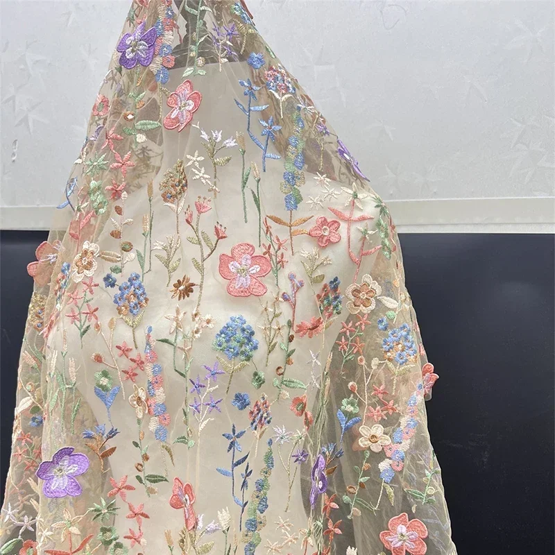 3D Floral Embroidered Tulle Fa - Textile And Sewing Materials reseña y precio