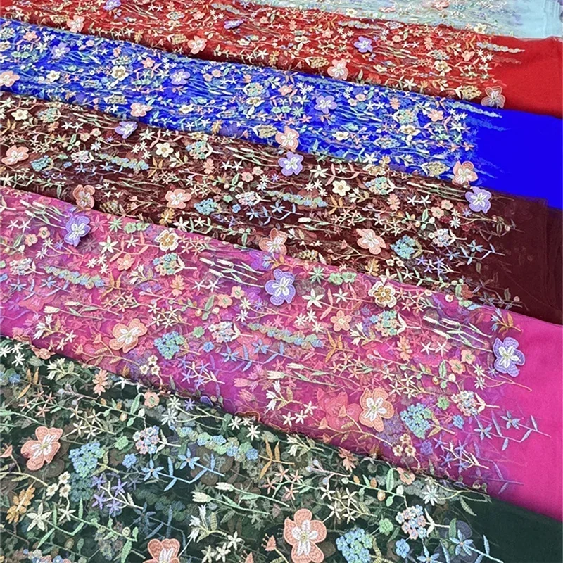 3D Floral Embroidered Tulle Fa - Textile And Sewing Materials reseña y precio