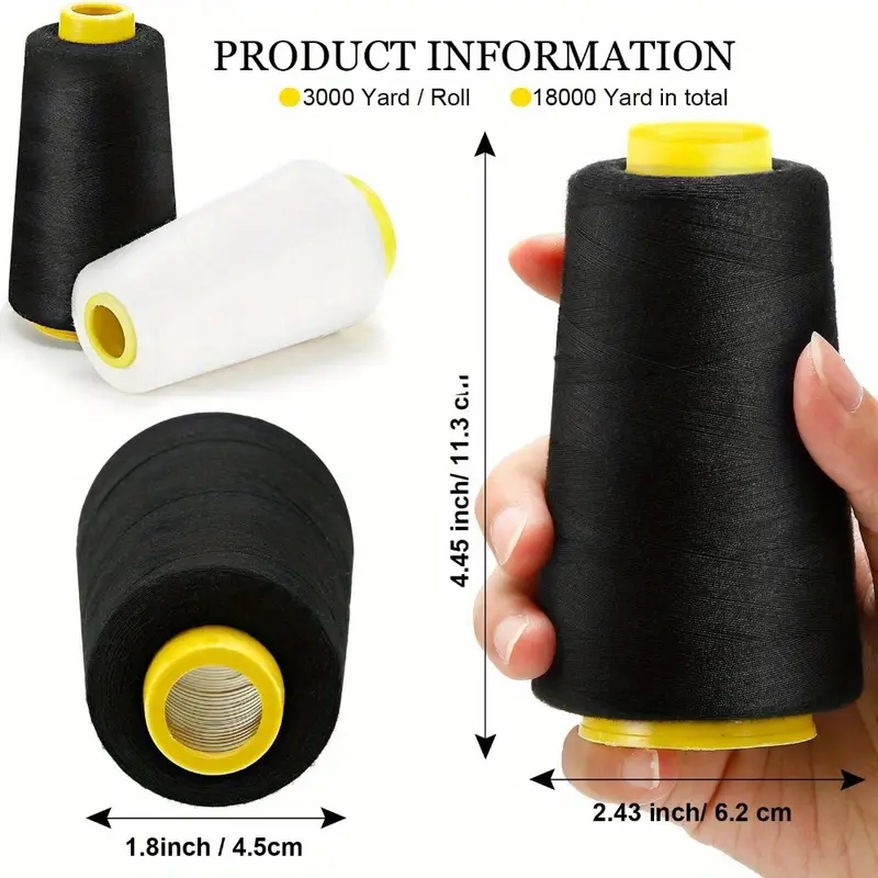 3 Black + 3 White Overlock Thr - Serger Thread Cone reseña y precio