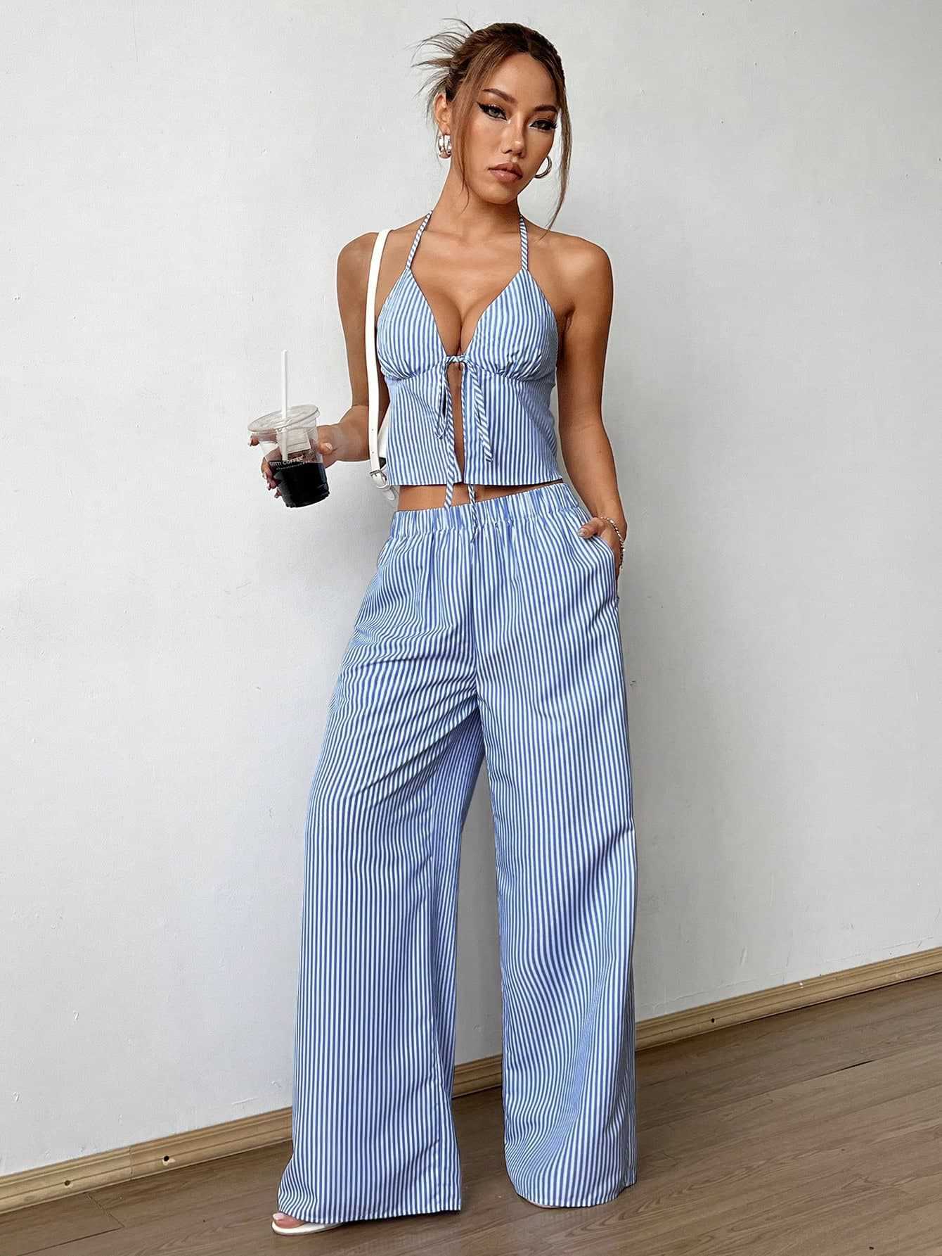 Striped Lace Up Camisole Colla - Sewing Vest reseña y precio