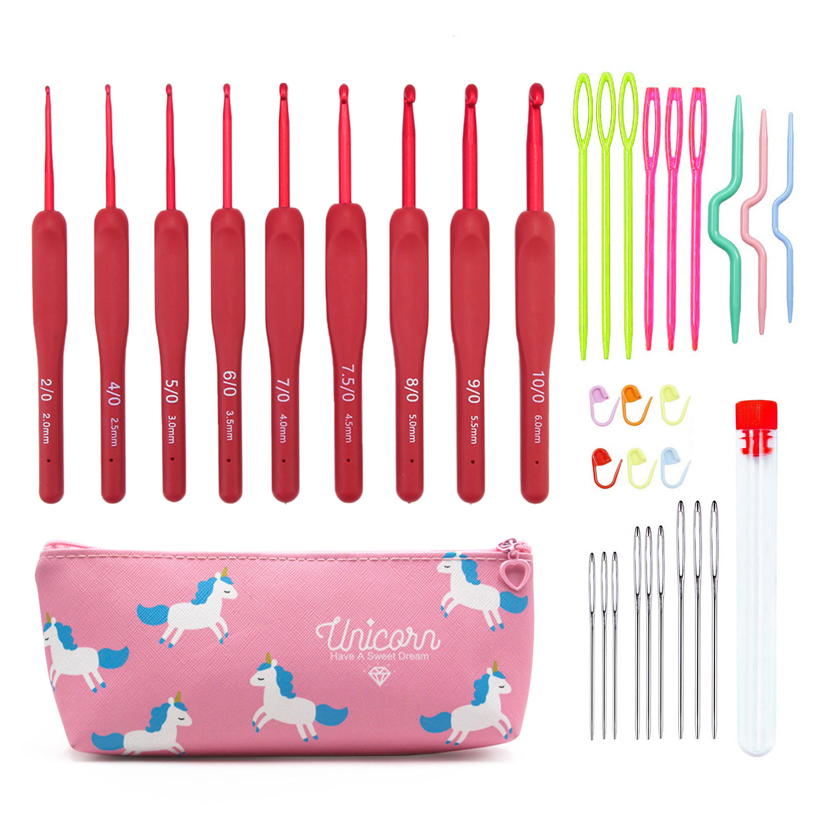 9/33pcs Red Crochet Hook set,  - Sewing By reseña y precio