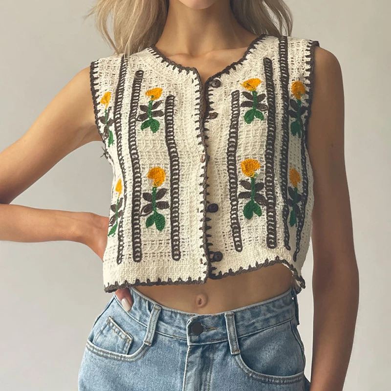 Floral Embroidered Crochet Swe - Sewing Vest reseña y precio