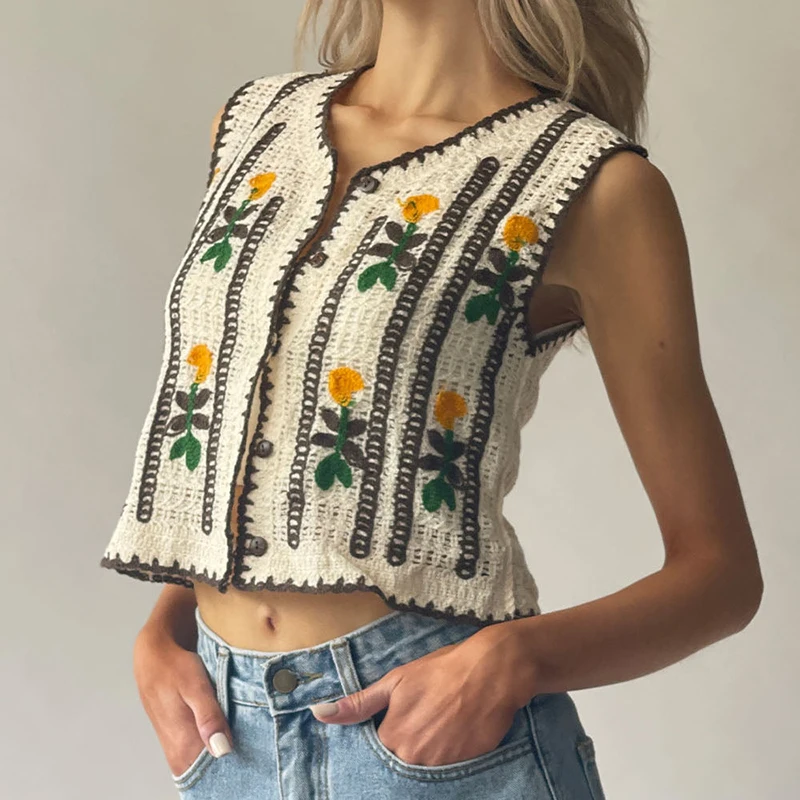 Floral Embroidered Crochet Swe - Sewing Vest reseña y precio